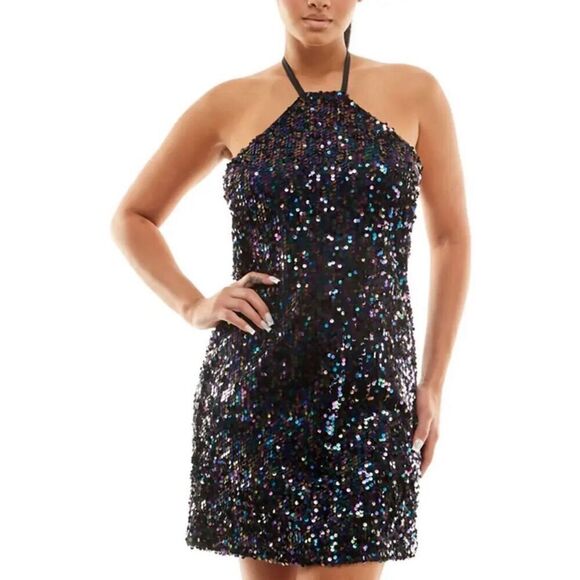 Jolt Womens Sequined Mini Halter Cocktail and Party Dress Size Medium nwt (3603) - Picture 2 of 8